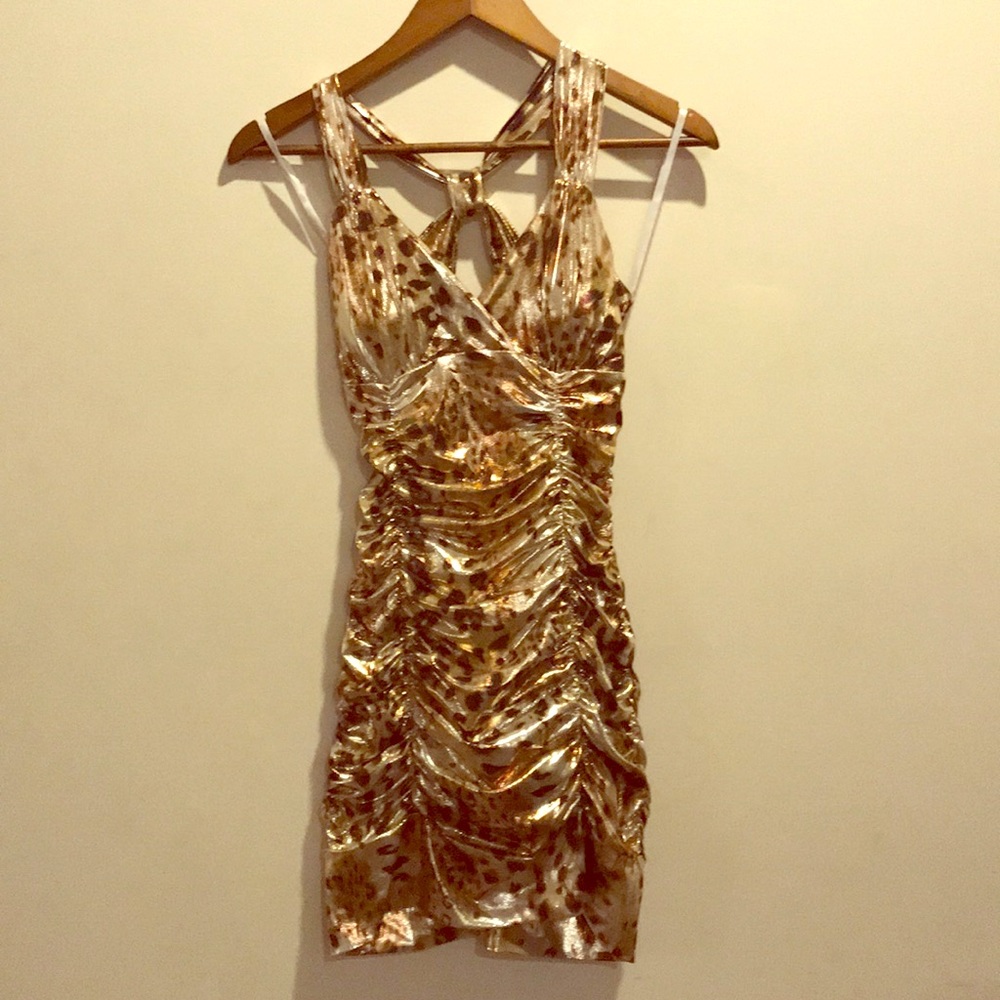 Metallic Animal Print Body Con Dress